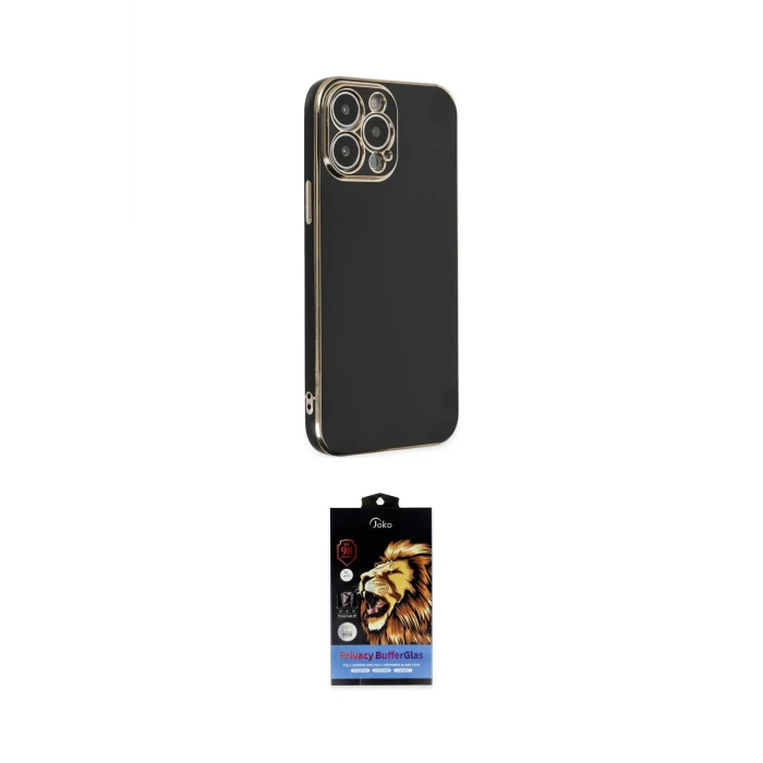 ieg™ iPhone 14 Pro Kılıf Yankı Serisi - Siyah Buffer Hayalet Cam Ekran Koruyucu