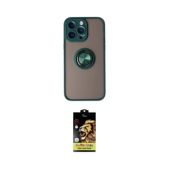 ieg™ iPhone 14 Pro Kılıf Yörünge Çizgi - Siyah Buffer Cam Ekran Koruyucu