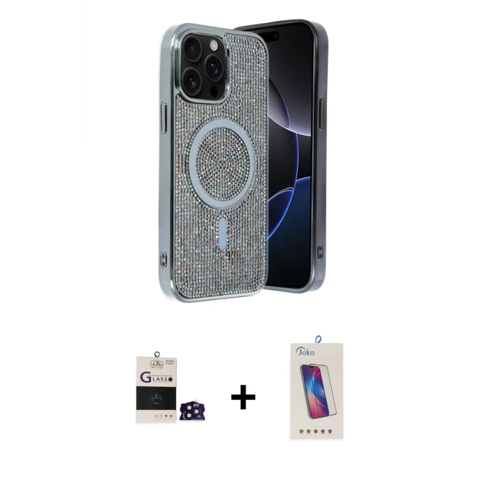 ieg™ iPhone 14 Pro Max Eksen Çizgi - Siyah Joko 5D Cam + Derin Mor Bilvis Titan Kamera Lens