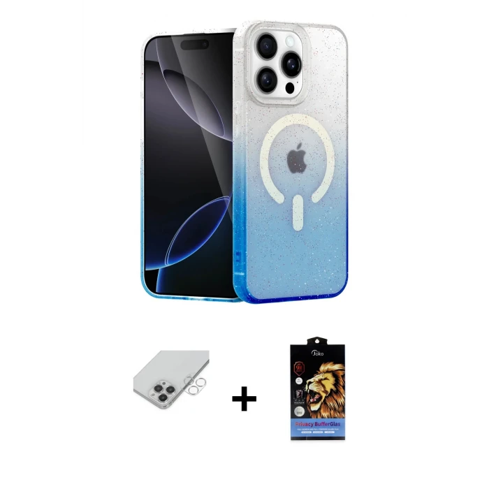 ieg™ iPhone 14 Pro Max Eksen Minimal Özel Seri - Siyah Buffer Hayalet Cam Ekran Koruyucu + Gümüş Band Metal Kamera Lens