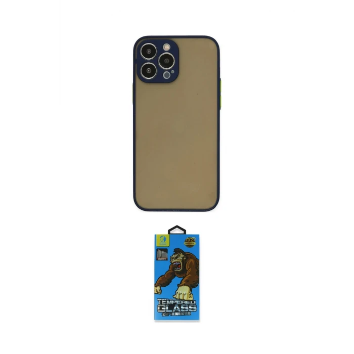 ieg™ iPhone 14 Pro Max Kılıf Ahenk Çizgi Serisi - Siyah 18D Cam Ekran Koruyucu