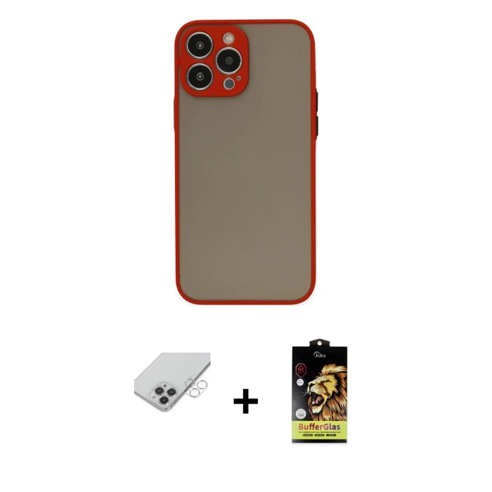 ieg™ iPhone 14 Pro Max Kılıf Ahenk Çizgi Serisi - Siyah Buffer Cam Ekran Koruyucu + Band Metal Kamera Lens - GS