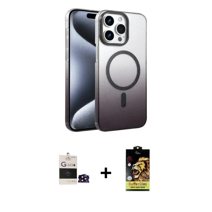 ieg™ iPhone 14 Pro Max Kılıf Ahenk Doku Özel Seri - Siyah Buffer Cam Ekran Koruyucu + Bilvis Titan Kamera Lens - SH