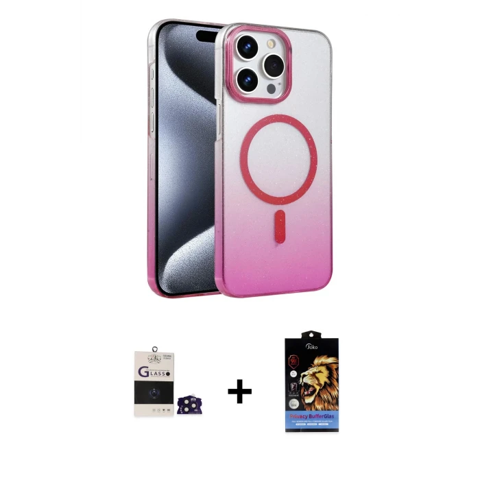 ieg™ iPhone 14 Pro Max Kılıf Ahenk Doku Özel Seri - Siyah Buffer Hayalet Cam Ekran Koruyucu + Derin Mor Bilvis Titan Kamera Lens