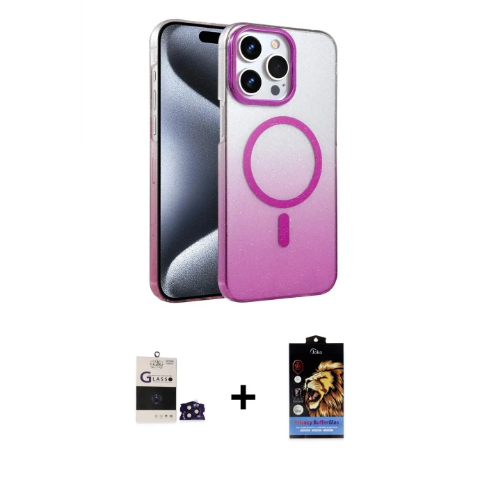 ieg™ iPhone 14 Pro Max Kılıf Ahenk Doku Özel Seri - Siyah Buffer Hayalet Cam Ekran Koruyucu + Derin Mor Bilvis Titan Kamera Lens