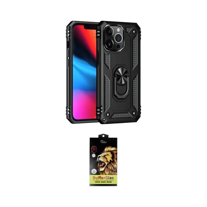 ieg™ iPhone 14 Pro Max Kılıf Ahenk Klasik Koleksiyonu - Siyah Buffer Cam Ekran Koruyucu