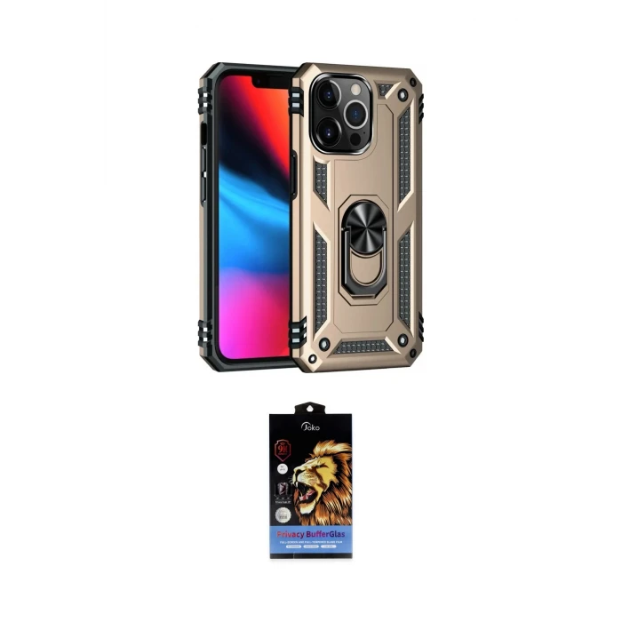 ieg™ iPhone 14 Pro Max Kılıf Ahenk Klasik Koleksiyonu - Siyah Buffer Hayalet Cam Ekran Koruyucu