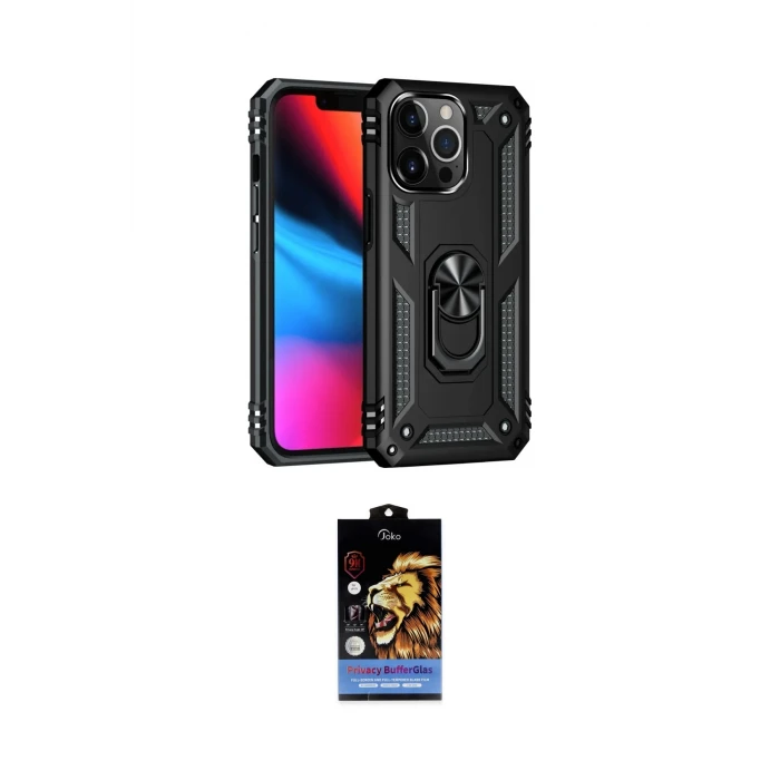 ieg™ iPhone 14 Pro Max Kılıf Ahenk Klasik Koleksiyonu - Siyah Buffer Hayalet Cam Ekran Koruyucu