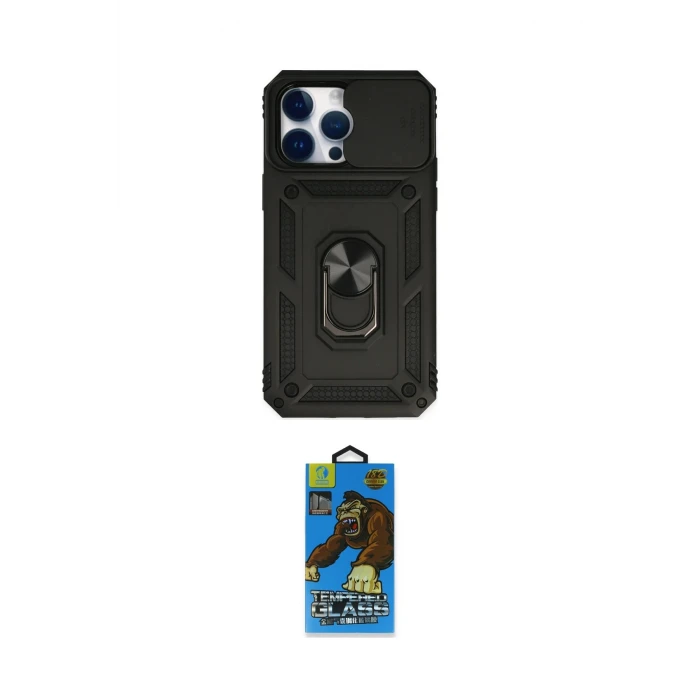 ieg™ iPhone 14 Pro Max Kılıf Ahenk Klasik - Siyah 18D Cam Ekran Koruyucu