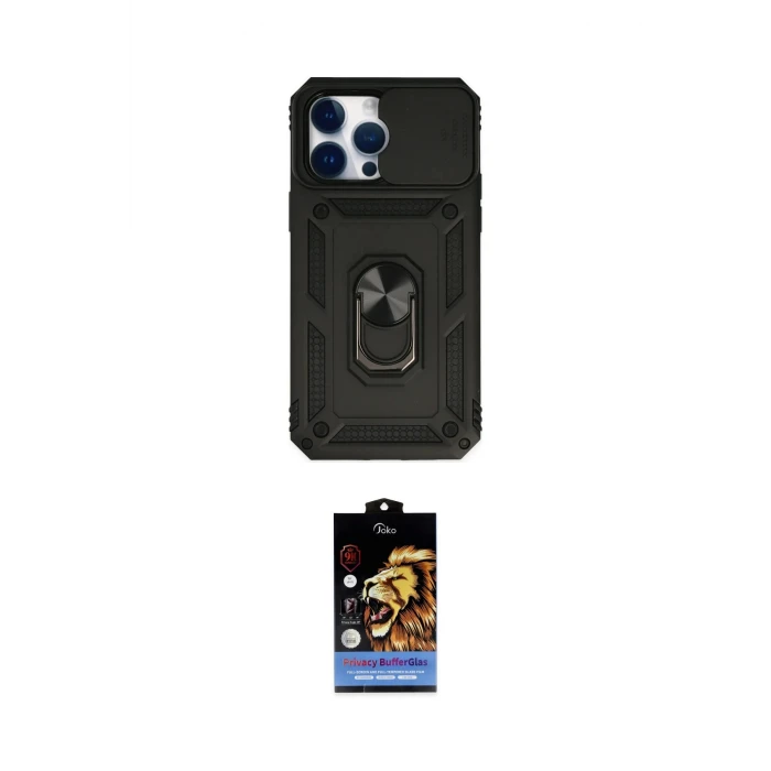 ieg™ iPhone 14 Pro Max Kılıf Ahenk Klasik - Siyah Buffer Hayalet Cam Ekran Koruyucu