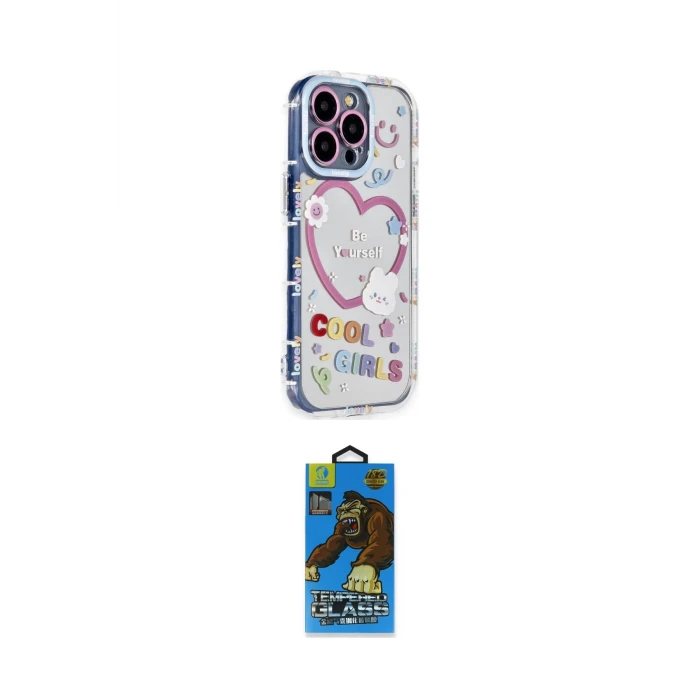 ieg™ iPhone 14 Pro Max Kılıf Ahenk Modern Serisi - Siyah 18D Cam Ekran Koruyucu