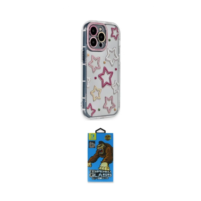 ieg™ iPhone 14 Pro Max Kılıf Ahenk Modern Serisi - Siyah 18D Cam Ekran Koruyucu