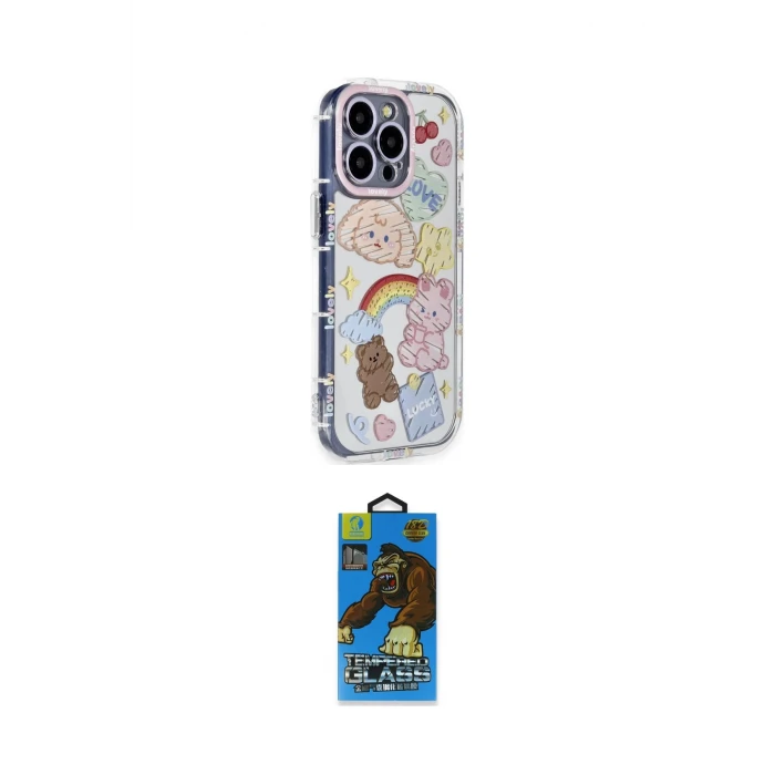ieg™ iPhone 14 Pro Max Kılıf Ahenk Modern Serisi - Siyah 18D Cam Ekran Koruyucu
