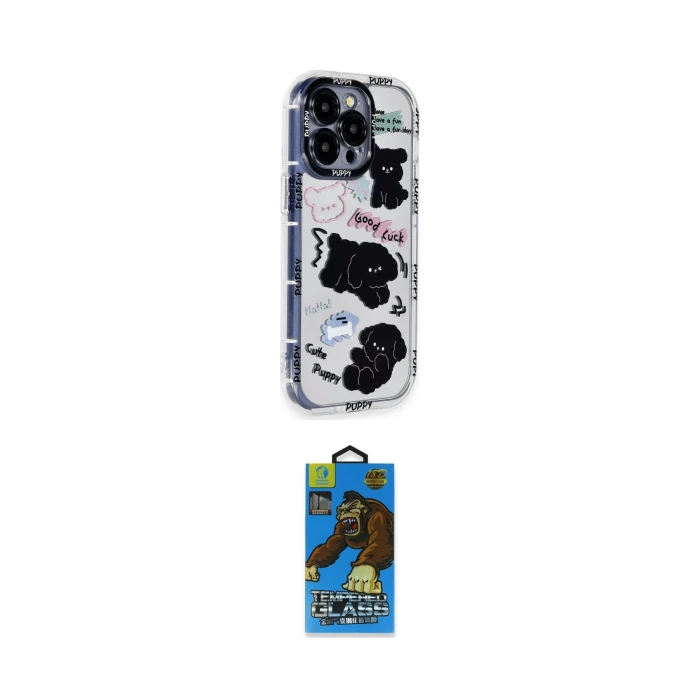 ieg™ iPhone 14 Pro Max Kılıf Ahenk Modern Serisi - Siyah 18D Cam Ekran Koruyucu