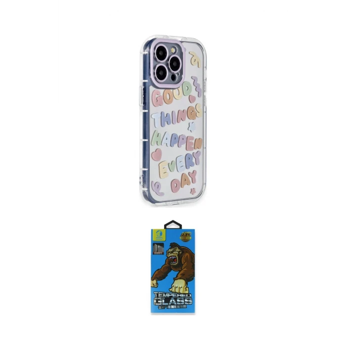 ieg™ iPhone 14 Pro Max Kılıf Ahenk Modern Serisi - Siyah 18D Cam Ekran Koruyucu