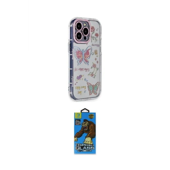 ieg™ iPhone 14 Pro Max Kılıf Ahenk Modern Serisi - Siyah 18D Cam Ekran Koruyucu