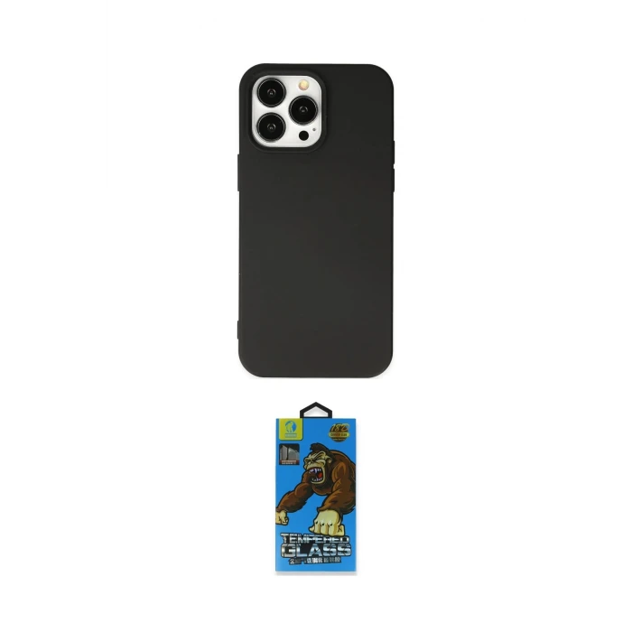 ieg™ iPhone 14 Pro Max Kılıf Ahenk Serisi - Siyah 18D Cam Ekran Koruyucu