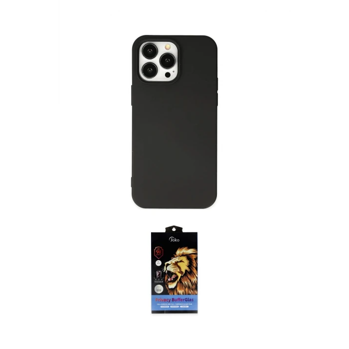 ieg™ iPhone 14 Pro Max Kılıf Ahenk Serisi - Siyah Buffer Hayalet Cam Ekran Koruyucu