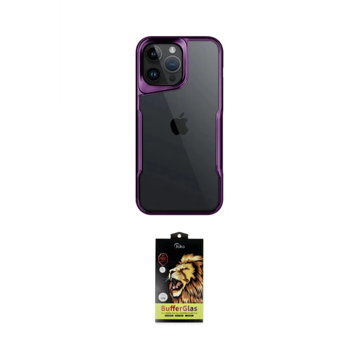ieg™ iPhone 14 Pro Max Kılıf Akış Çizgi Koleksiyonu - Siyah Buffer Cam Ekran Koruyucu