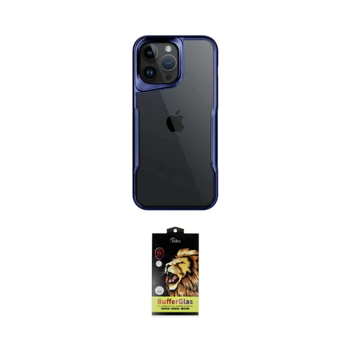 ieg™ iPhone 14 Pro Max Kılıf Akış Çizgi Koleksiyonu - Siyah Buffer Cam Ekran Koruyucu