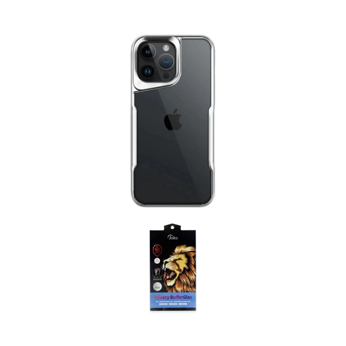 ieg™ iPhone 14 Pro Max Kılıf Akış Çizgi Koleksiyonu - Siyah Buffer Hayalet Cam Ekran Koruyucu