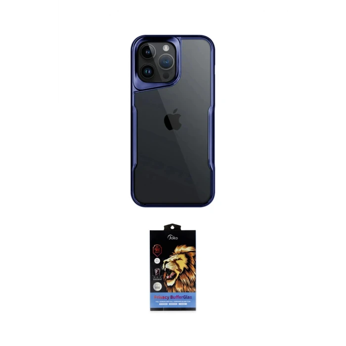 ieg™ iPhone 14 Pro Max Kılıf Akış Çizgi Koleksiyonu - Siyah Buffer Hayalet Cam Ekran Koruyucu