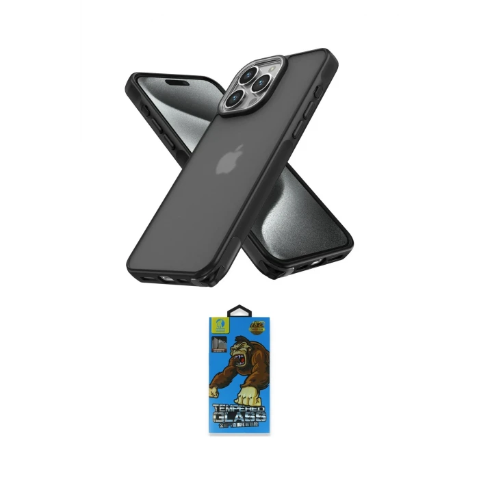 ieg™ iPhone 14 Pro Max Kılıf Atlas Form - Siyah 18D Cam Ekran Koruyucu