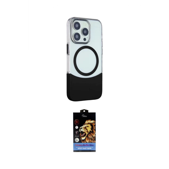 ieg™ iPhone 14 Pro Max Kılıf Çekirdek Asil Özel Seri - Siyah Buffer Hayalet Cam Ekran Koruyucu