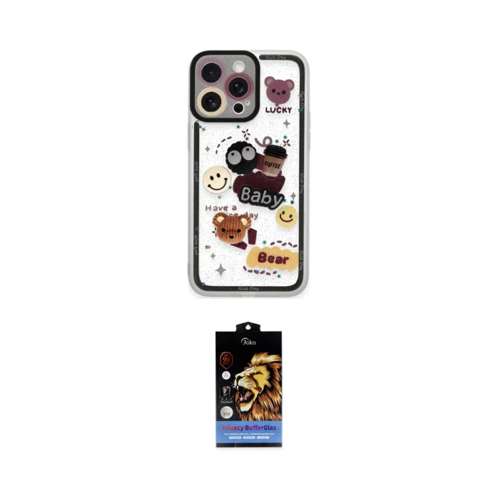 ieg™ iPhone 14 Pro Max Kılıf Çekirdek Asil - Siyah Buffer Hayalet Cam Ekran Koruyucu