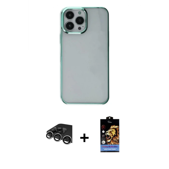 ieg™ iPhone 14 Pro Max Kılıf Doruk Doku Prime - Siyah Buffer Hayalet Cam Ekran Koruyucu + Raze Metal Kamera Lens - GS