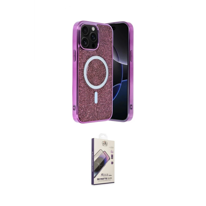 ieg™ iPhone 14 Pro Max Kılıf Eksen Çizgi - Siyah Bilvis 3D Mat Cam Ekran Koruyucu
