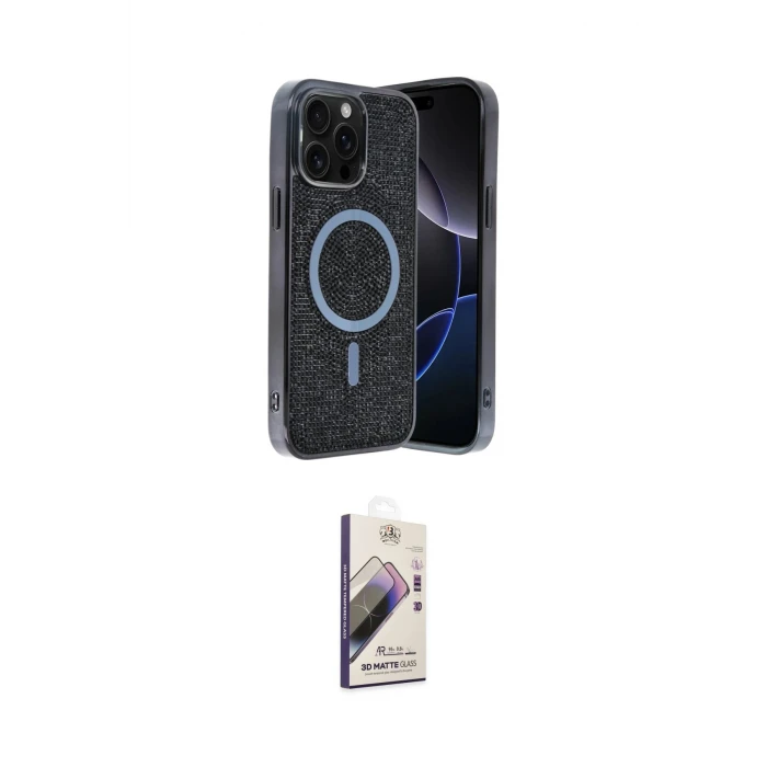 ieg™ iPhone 14 Pro Max Kılıf Eksen Çizgi - Siyah Bilvis 3D Mat Cam Ekran Koruyucu