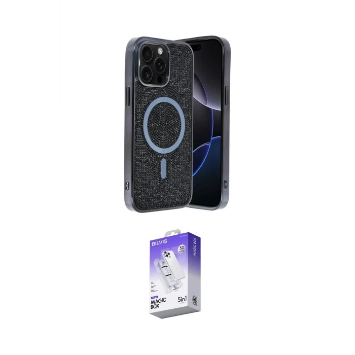ieg™ iPhone 14 Pro Max Kılıf Eksen Çizgi - Siyah Bilvis 5in1 3D Magic Cam Ekran Koruyucu