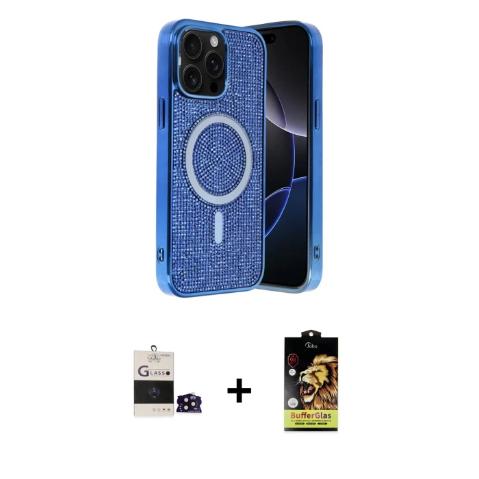 ieg™ iPhone 14 Pro Max Kılıf Eksen Çizgi - Siyah Buffer Cam Ekran Koruyucu + Siyah Bilvis Titan Kamera Lens