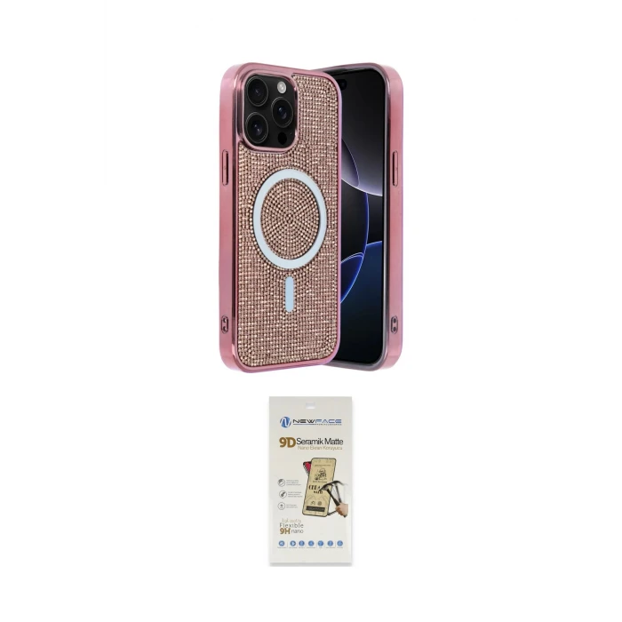 ieg™ iPhone 14 Pro Max Kılıf Eksen Çizgi - Siyah Mat Seramik Nano Ekran Koruyucu