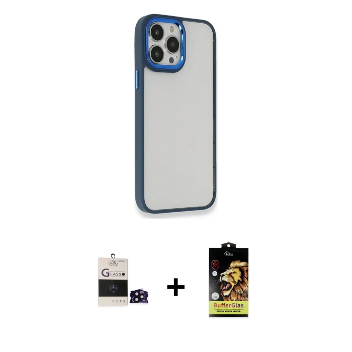 ieg™ iPhone 14 Pro Max Kılıf Eksen Doku Prime - Siyah Buffer Cam Ekran Koruyucu + Bilvis Titan Kamera Lens - SH