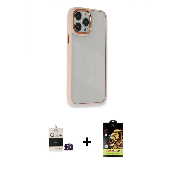 ieg™ iPhone 14 Pro Max Kılıf Eksen Doku Prime - Siyah Buffer Cam Ekran Koruyucu + Bilvis Titan Kamera Lens - GD
