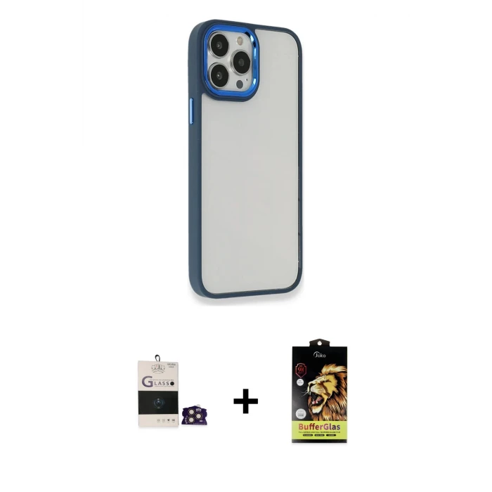 ieg™ iPhone 14 Pro Max Kılıf Eksen Doku Prime - Siyah Buffer Cam Ekran Koruyucu + Bilvis Titan Kamera Lens - GD