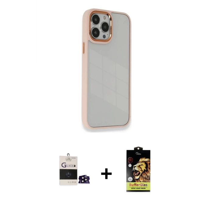 ieg™ iPhone 14 Pro Max Kılıf Eksen Doku Prime - Siyah Buffer Cam Ekran Koruyucu + Bilvis Titan Kamera Lens - SH