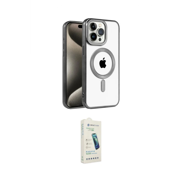 ieg™ iPhone 14 Pro Max Kılıf Eksen Form Koleksiyonu - Şeffaf Pasifik Cam Ekran Koruyucu