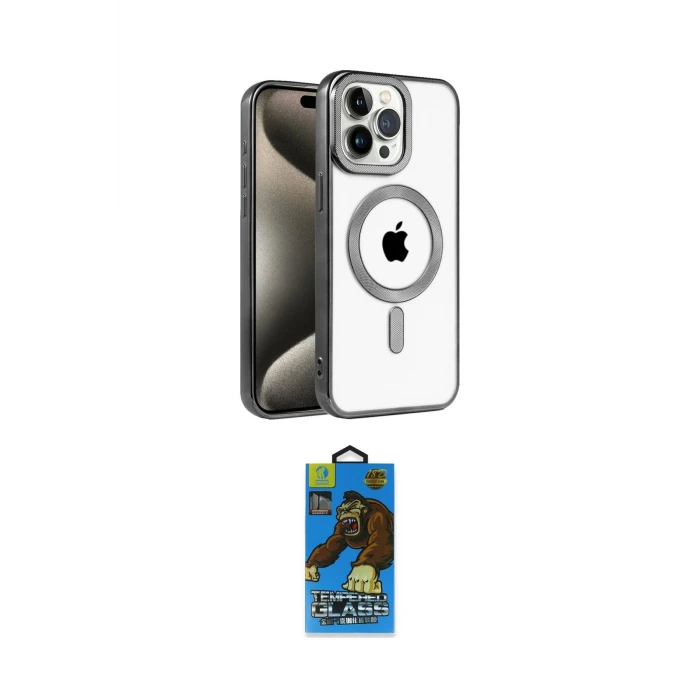 ieg™ iPhone 14 Pro Max Kılıf Eksen Form Koleksiyonu - Siyah 18D Cam Ekran Koruyucu