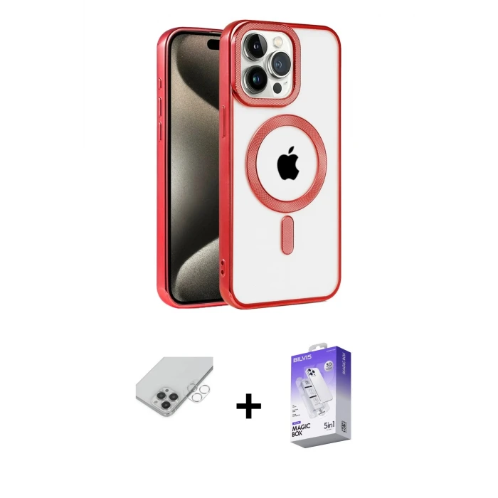 ieg™ iPhone 14 Pro Max Kılıf Eksen Form Koleksiyonu - Siyah Bilvis 5in1 3D Magic Cam Ekran Koruyucu + Band Metal Kamera Lens - GS
