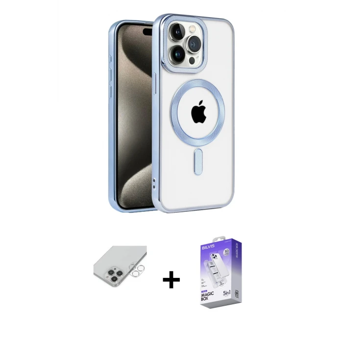 ieg™ iPhone 14 Pro Max Kılıf Eksen Form Koleksiyonu - Siyah Bilvis 5in1 3D Magic Cam Ekran Koruyucu + Band Metal Kamera Lens - GS