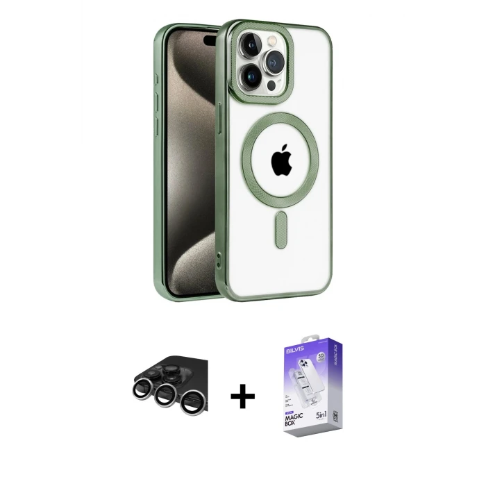 ieg™ iPhone 14 Pro Max Kılıf Eksen Form Koleksiyonu - Siyah Bilvis 5in1 3D Magic Cam Ekran Koruyucu + Raze Metal Kamera Lens - GS
