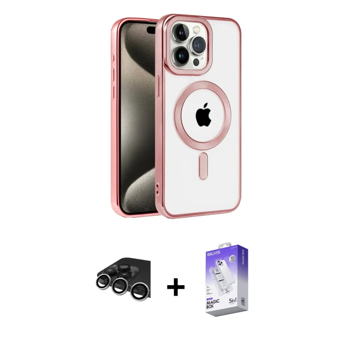 ieg™ iPhone 14 Pro Max Kılıf Eksen Form Koleksiyonu - Siyah Bilvis 5in1 3D Magic Cam Ekran Koruyucu + Raze Metal Kamera Lens - GS