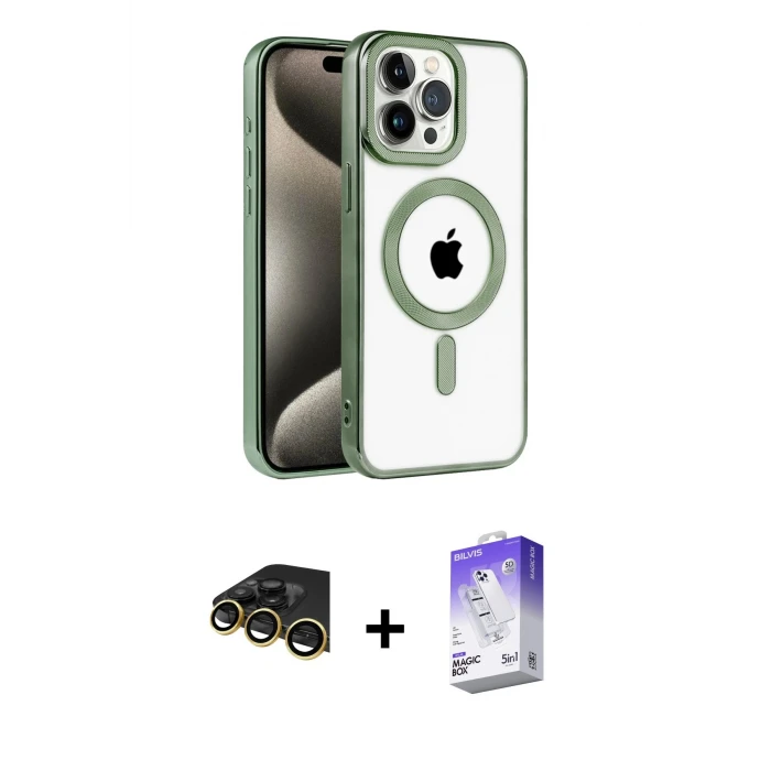 ieg™ iPhone 14 Pro Max Kılıf Eksen Form Koleksiyonu - Siyah Bilvis 5in1 3D Magic Cam Ekran Koruyucu + Raze Metal Kamera Lens - GD