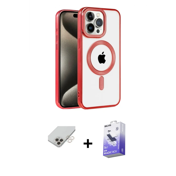 ieg™ iPhone 14 Pro Max Kılıf Eksen Form Koleksiyonu - Siyah Bilvis 5in1 5D Magic Hayalet Cam Ekran Koruyucu + Band Metal Kamera Lens - GD