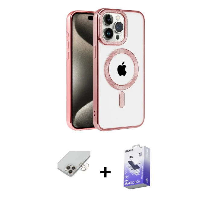 ieg™ iPhone 14 Pro Max Kılıf Eksen Form Koleksiyonu - Siyah Bilvis 5in1 5D Magic Hayalet Cam Ekran Koruyucu + Band Metal Kamera Lens - GD