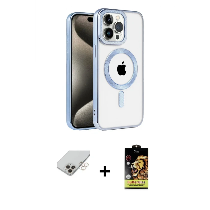 ieg™ iPhone 14 Pro Max Kılıf Eksen Form Koleksiyonu - Siyah Buffer Cam Ekran Koruyucu + Band Metal Kamera Lens - GD