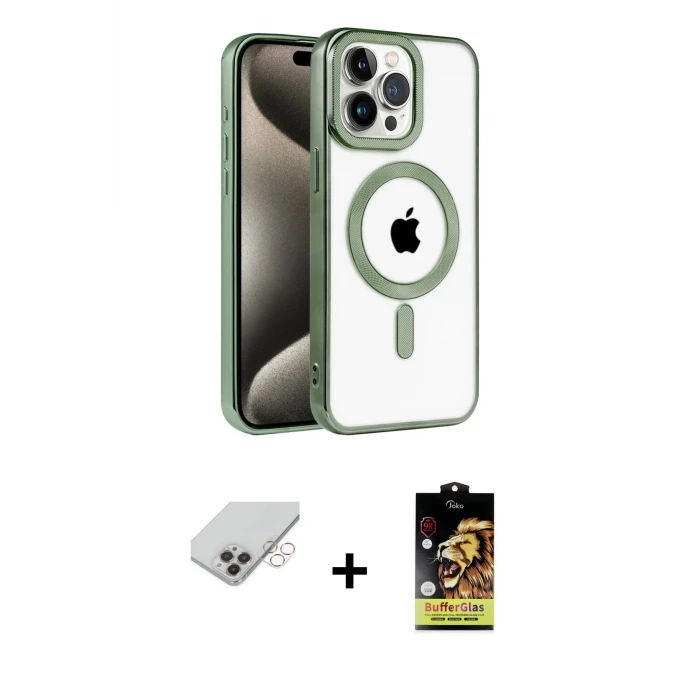 ieg™ iPhone 14 Pro Max Kılıf Eksen Form Koleksiyonu - Siyah Buffer Cam Ekran Koruyucu + Band Metal Kamera Lens - GD